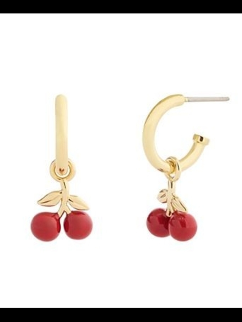 Coach Gold-Tone Cherry Hoop Earrings with Red Enamel Charms - Picture 4 of 4